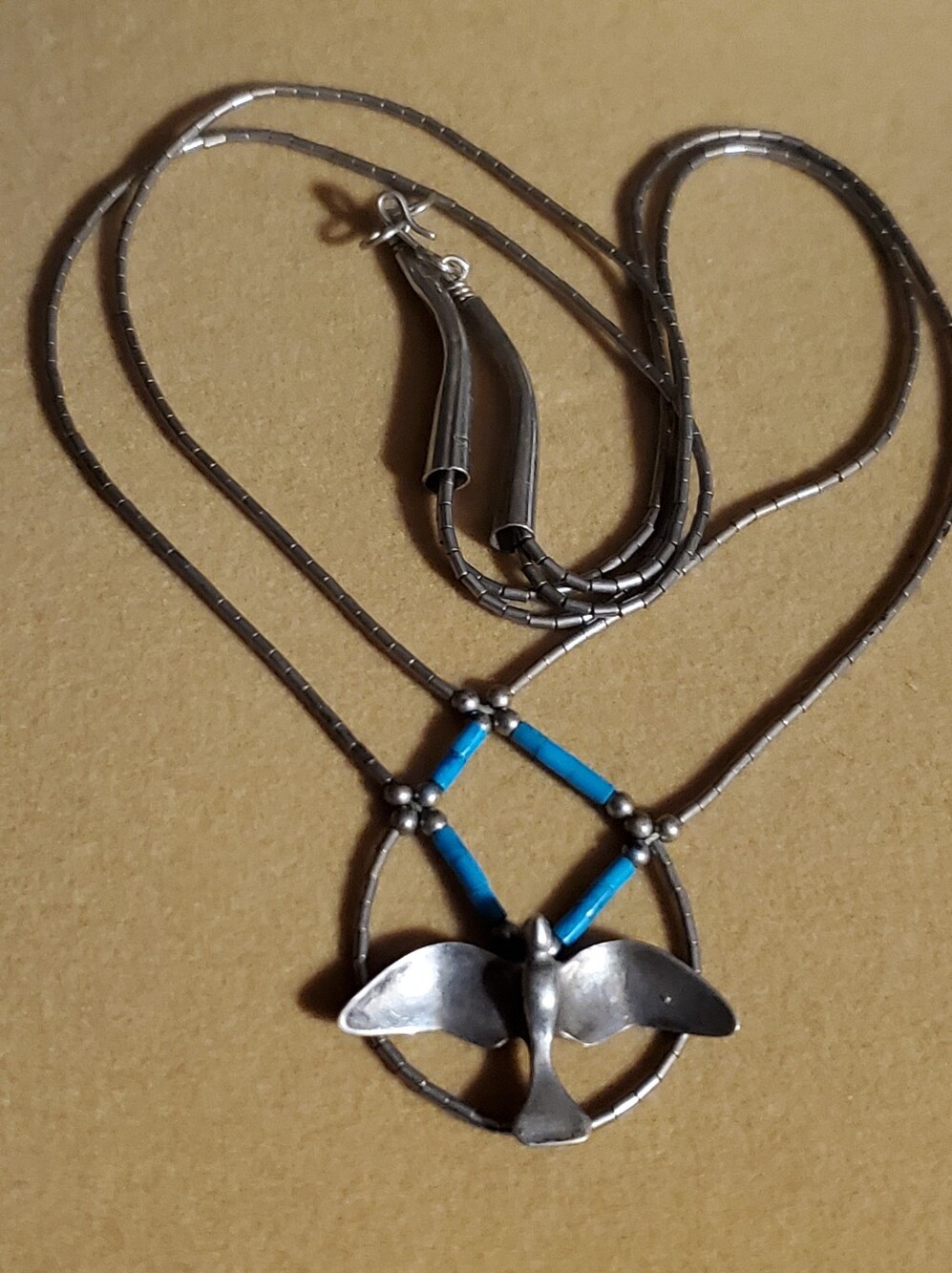 Native American Turquoise Sterling Silver Bird Fetish Necklace Vintage